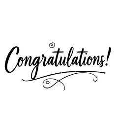 Handwritten Congratulations Text with Decorative Swirls: Black Ink on White Background
