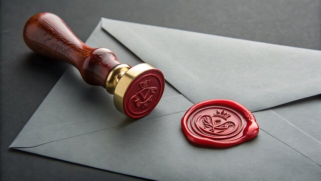 Elegant Envelope with Red Wax Seal and Ornate Stamp: A Symbol of Timeless Correspondence.