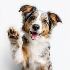 Fototapeta premium Playful Dog Raising Paw - Adorable Pet Portrait , PNG isolated cut out image