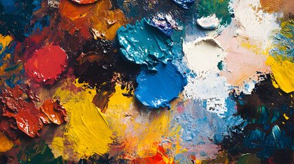 Artistic palette with multicolor paint blobs for creative projects