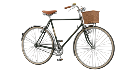 Explore vintage bicycle with basket and leather seat for city commuting and stylish urban adventures transparent background