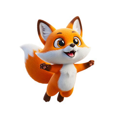 Obraz premium Cute cartoon fox character jumping, isolated on transparent background