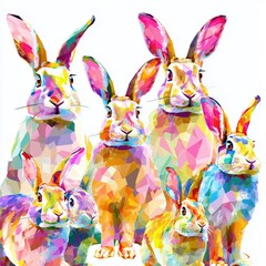 Vibrant Polygonal Rabbits , PNG isolated cut out image