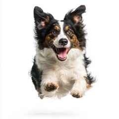 Happy Border Collie Jumping in the Air , PNG isolated cut out image