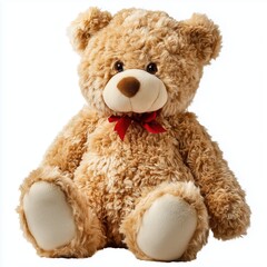 Adorable Plush Teddy Bear with Red Bow , PNG isolated cut out image