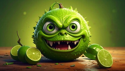 A menacing green fruit with lime slices