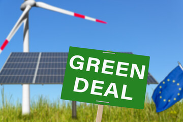 GREEN DEAL, blurry background solar panels, sustainability, renewable energies