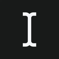 Stylized White Capital Letter 'I' in Serif Font on Black Background, Minimalist Typography Design for Branding, Monograms, Logos, and Visual Identity Concepts