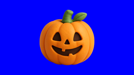 Fototapeta premium Smiling pumpkin on blue background
