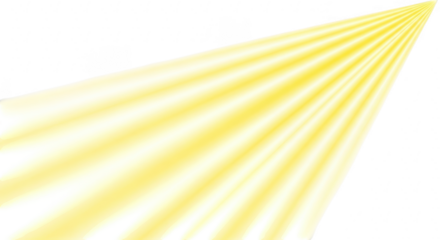 Yellow light rays shining from the upper right corner isolated on transparent background