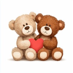 Obraz premium Two Teddy Bears with a Heart , PNG isolated cut out image