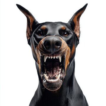 Ferocious Doberman Portrait , PNG isolated cut out image