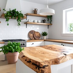 A bright, modern kitchen with natural elements