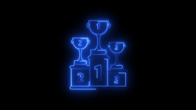 Winner Podium Neon Icon Animation , 1st 2nd 3rd Place Awards Glow Motion Graphic bule color 