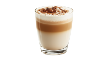 A glass of coffee with a brown foam on top