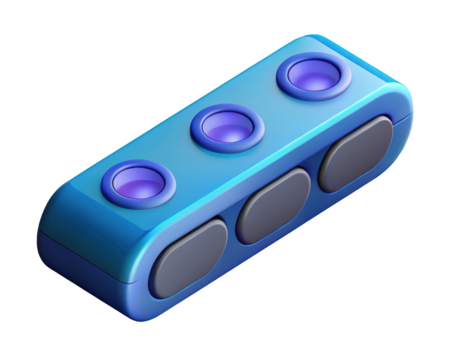 Abstract blue device with three buttons and dials minimalist style design 3d illustration isolated on transparent background