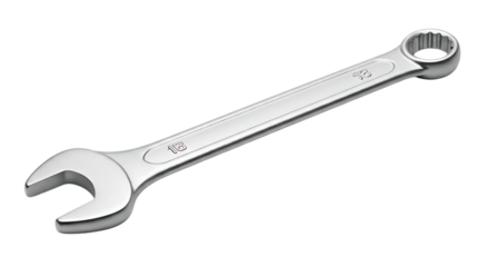 Spanner wrench tool chrome metal workshop equipment repair mechanic fix automotive garage tool handiwork transparent background