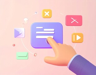 Engaging finger taps digital interface with various app icons, representing modern communication and technology choices