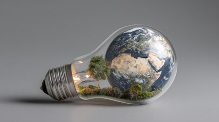 glowing earth inside lightbulb nature