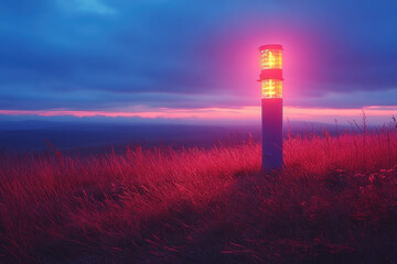 Light tower on mountain top.