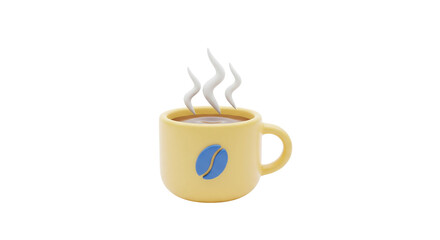 Isolated morning coffee mug, fresh hot drink with steam, breakfast beverage on table