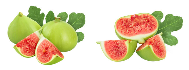 Ripe green fig fruit isolated on white background with full depth of field