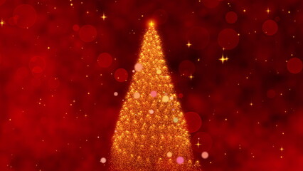 A Magical Looping Animation of a Glowing Christmas Tree Emerging from a Sparkling Red Background, Perfect for Celebrating the Holiday Season and Festive Spirit.
