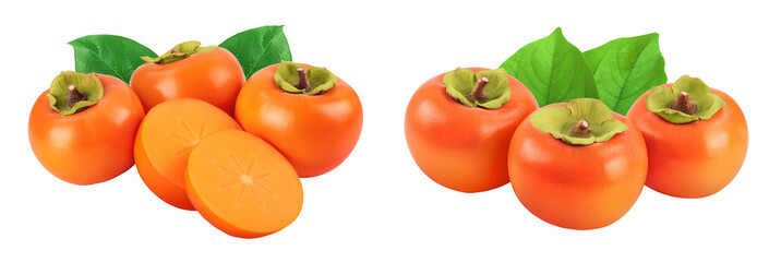 Persimmon fruit isolated on white background with full depth of field