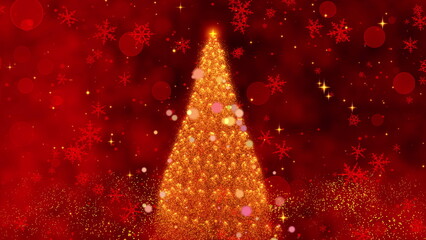 A Magical Christmas Animation Featuring a Sparkling Christmas Tree Emerging from a Festive Background Filled with Glittering Snowflakes and Starry Lights