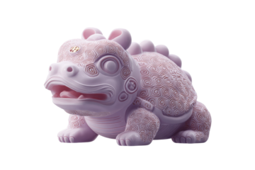 Intricate pink ceramic fantasy creature with swirl patterns and playful design, cut out