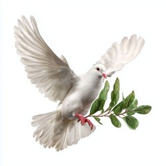 Obraz premium Majestic White Dove with Olive Branch - A Symbol of Peace , PNG isolated cut out image