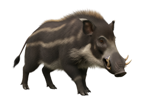 A detailed digital rendering of a wild boar, showcasing its distinctive fur patterns and anatomical features.