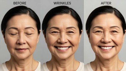 Wrinkle Treatment Before  After Asian Woman.