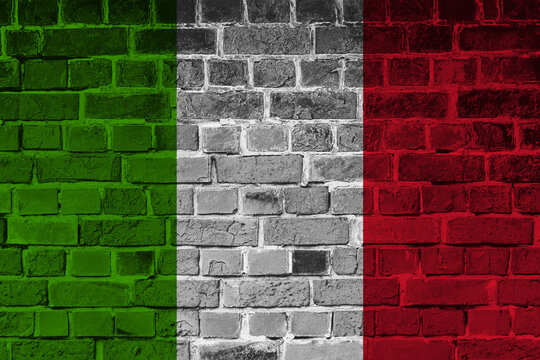 Old brick wall Italy flag background. 3d illustration.