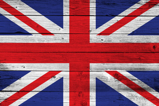British flag on wood texture background