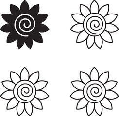 Sunflower seed icon set, floral spiral design, sunflower logo vector, seed pattern symbol, organic nature, agriculture product, professional minimal pack