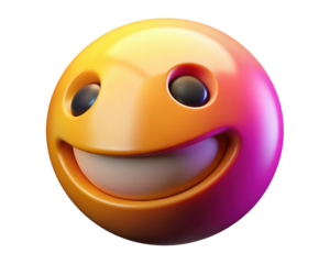 Cheerful gradient emoji with smiling expression digital render yellow orange pink smile face optimism 3d illustration isolated on transparent background