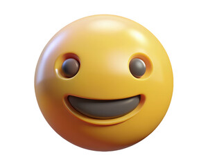 Fototapeta premium Cheerful yellow smiling emoji face with a wide grin and happy expression 3d illustration isolated on transparent background