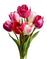 Obraz premium A bouquet of pink and white tulips with a few drops of water on them