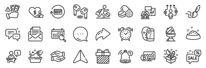 Creativity, Podium and Hand washing line icons pack. Share, Message, Paper plane icons. Headphone, Fraud, Volunteer web icon. Refund commission, Jobless, Surprise pictogram. Vector