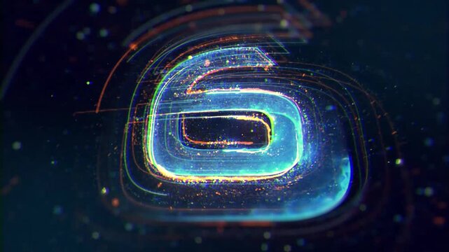 Dynamic countdown sequence showcases glowing neon numbers with energetic digital particle effects and futuristic motion graphics