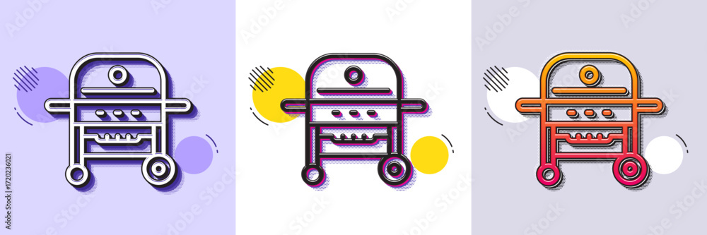 Aufkleber gas grill line icon. halftone dotted pattern. gradient icon with grain shadow. barbecue cooker for c