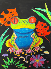 Decorative portrait of a frog. Children's drawing