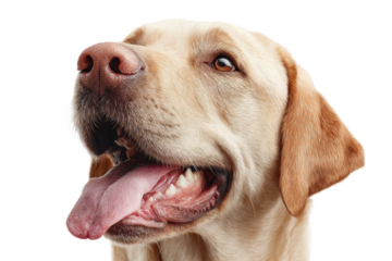 Close-up portrait of happy labrador retriever with tongue out, cut out
