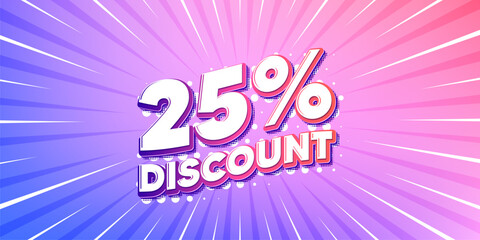 Discount sun rays gradient banner. Light burst background. 25 percent discount. Sale offer price sign. Special offer symbol. Gradient sun rays. Sunburst light. Vector