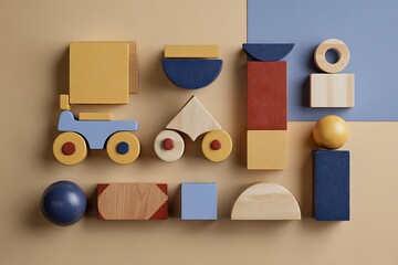 wooden toy train on wooden background