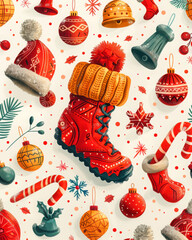 Festive christmas boot stocking and ornaments
