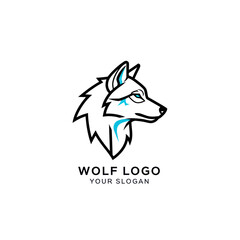 Obraz premium Stylized profile illustration of a fierce wolf's head with sharp lines and blue accents, suitable for a logo.