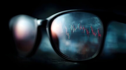market graph reflected in a pair of glasses symbolizing financial analysis and investment strategy