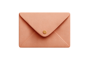 Textured pink envelope with golden button closure on black background, cut out